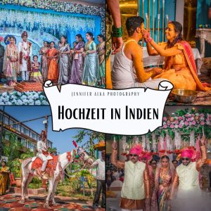 Collage einer indischen Hochzeit mit vier Szenen aus einer hinduistischen Hochzeit