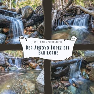 Dieses Bild zeigt 4 Einzelbilder die am malerischen Bachlauf des Arroyo Lopez entstanden sind. Alle Bilder enthalten kleine Kaskaden oder Wasserfälle