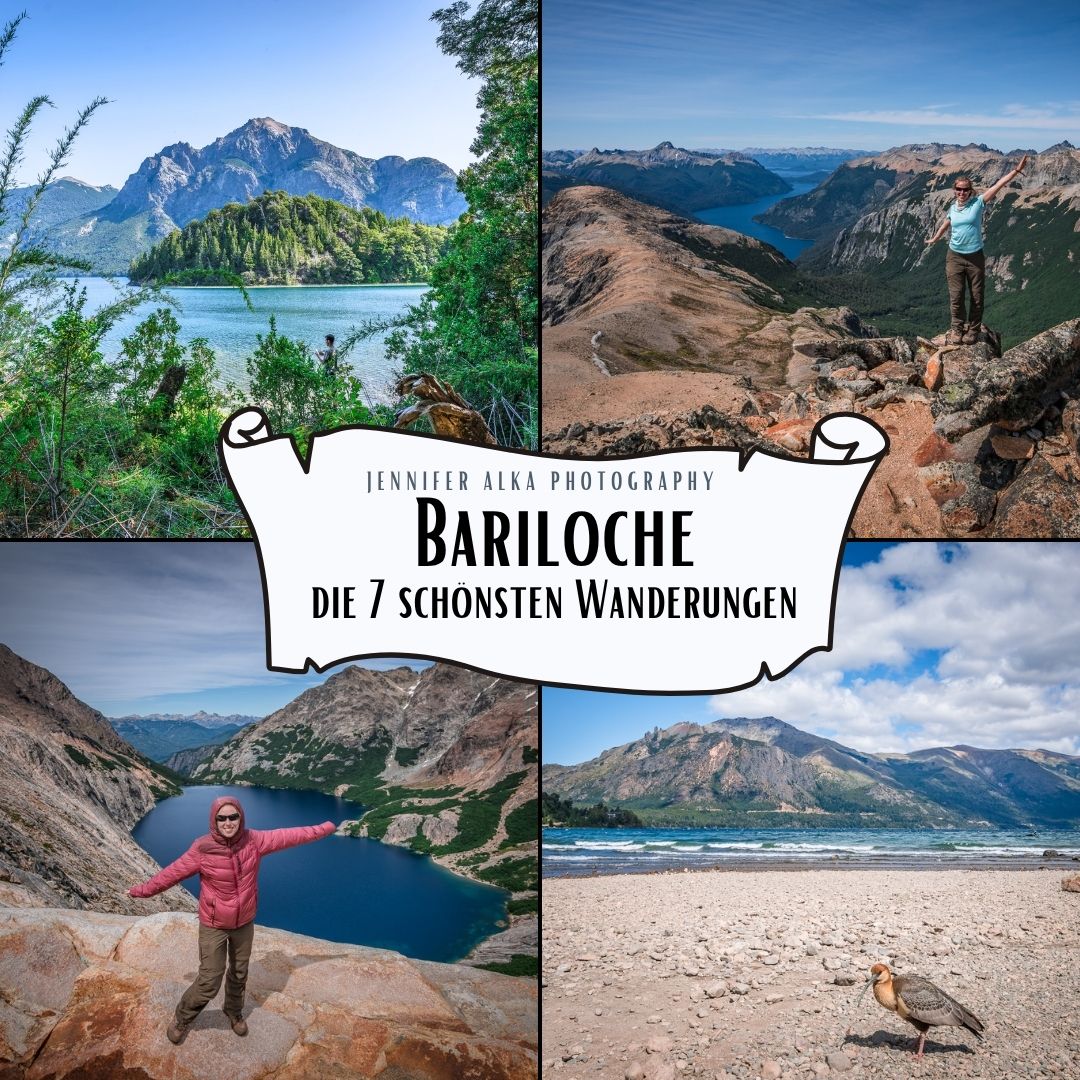Coverbild mit vier Impressionen der schönsten Wanderungen und Ausflugsziele bei Bariloche in Argentinien, Patagonien