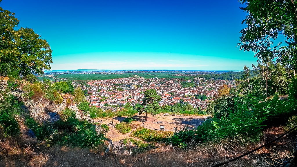 Dieses Bild zeigt die Aussicht oberhalb vom römischen Steinbruch Kriemhildenstuhl bei Bad Dürkheim