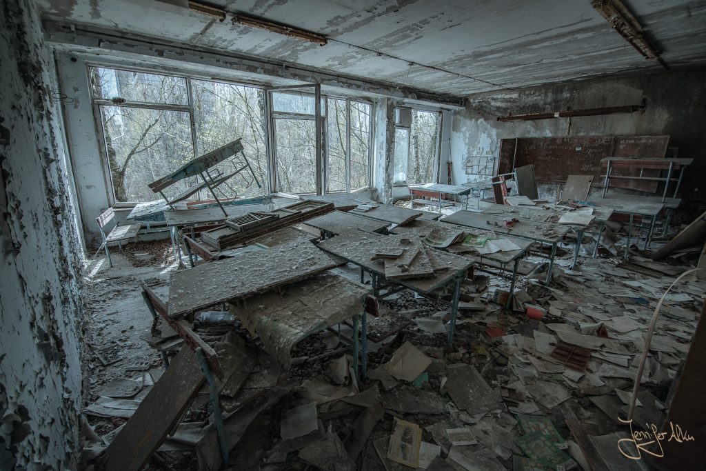 Chaos pur - Das Unterrichtsmaterial ist überall verteilt - Die verlassene Schule in Tschernobyl
