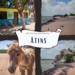 Dieses Bild ist mein Coverbild für den Blogbeitrag über Atins im Nordosten von Brasilien. Bild 1 zeigt ein buntes Häuschen, Bild 2 den Strand von Atins. Bild 3 einen Baby-Esel und Bild 4 ein Haus am Strand von Atins
