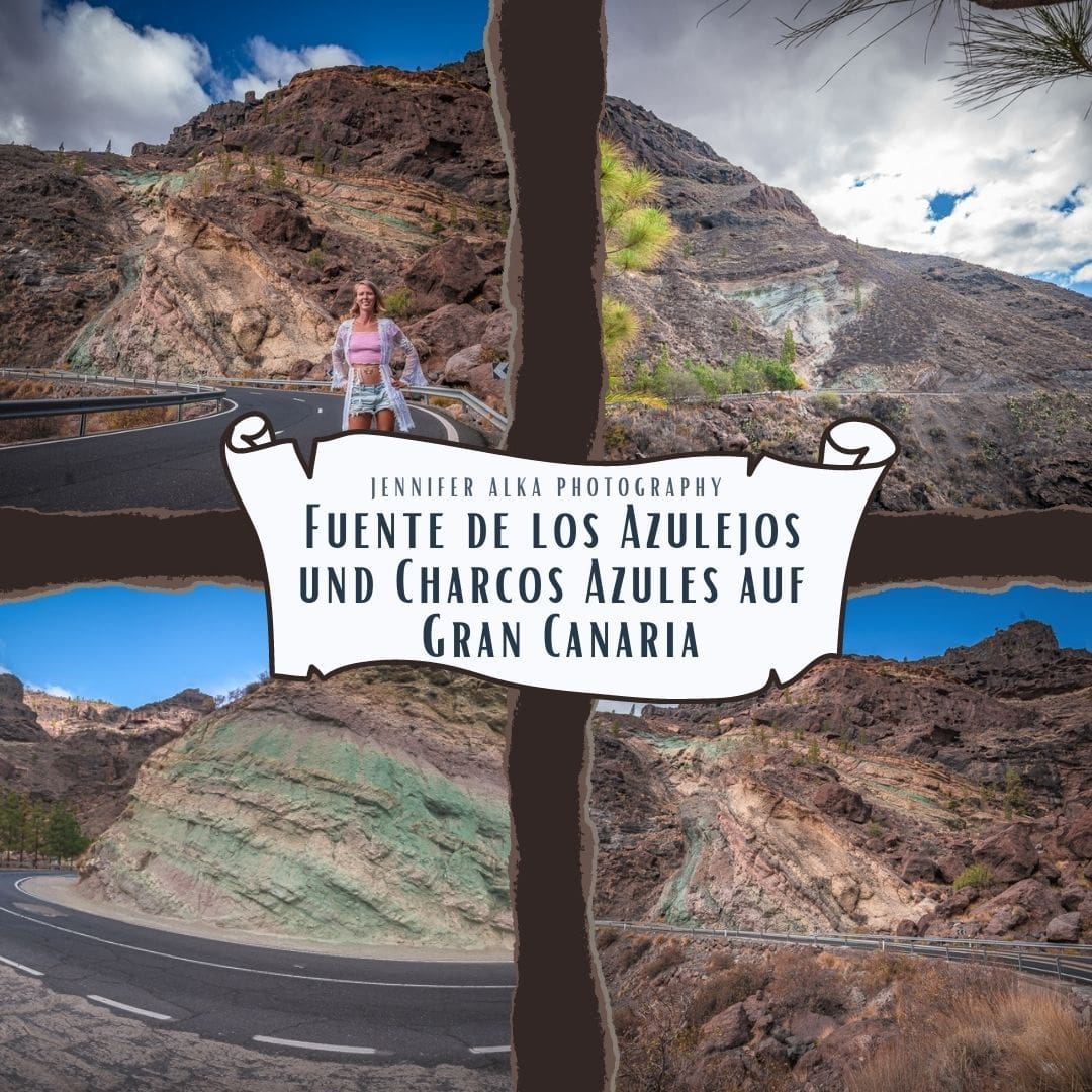 Dieses Bild zeit 4 Einzelbilder von der Fuente de los Azulejos und Charcos Azules auf Gran Canaria.